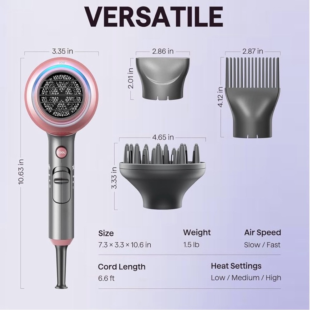 Wavytalk Ionic Blown Away Hair Dryer for Curly Hair with Diffuser, 1875W - Picture 3 of 8